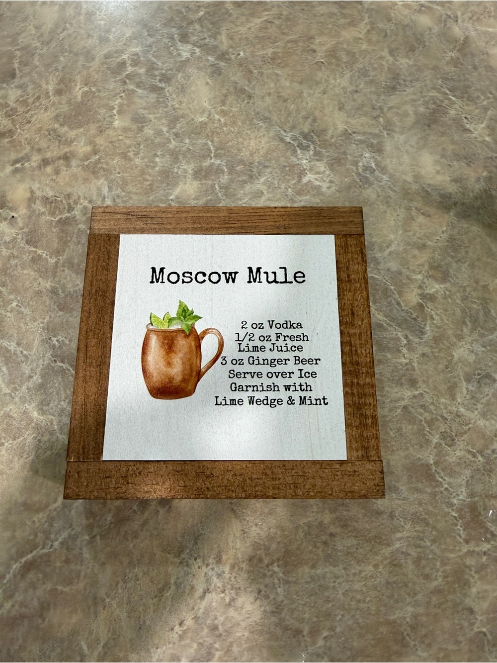 Moscow Mule Cocktail Wooden Sign - Brown